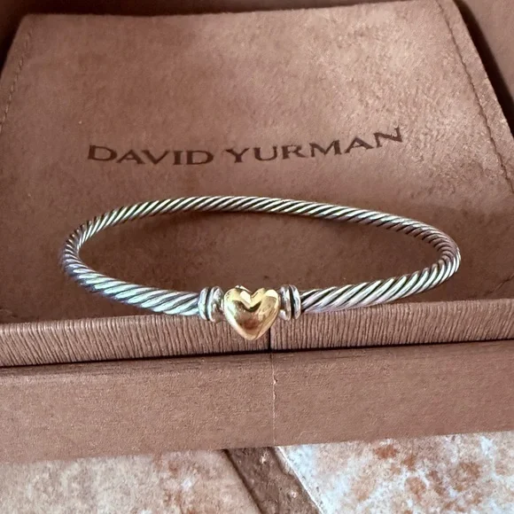 David Yurman Silver Bracelet with Gold Heart Charm - Picture 1 of 9